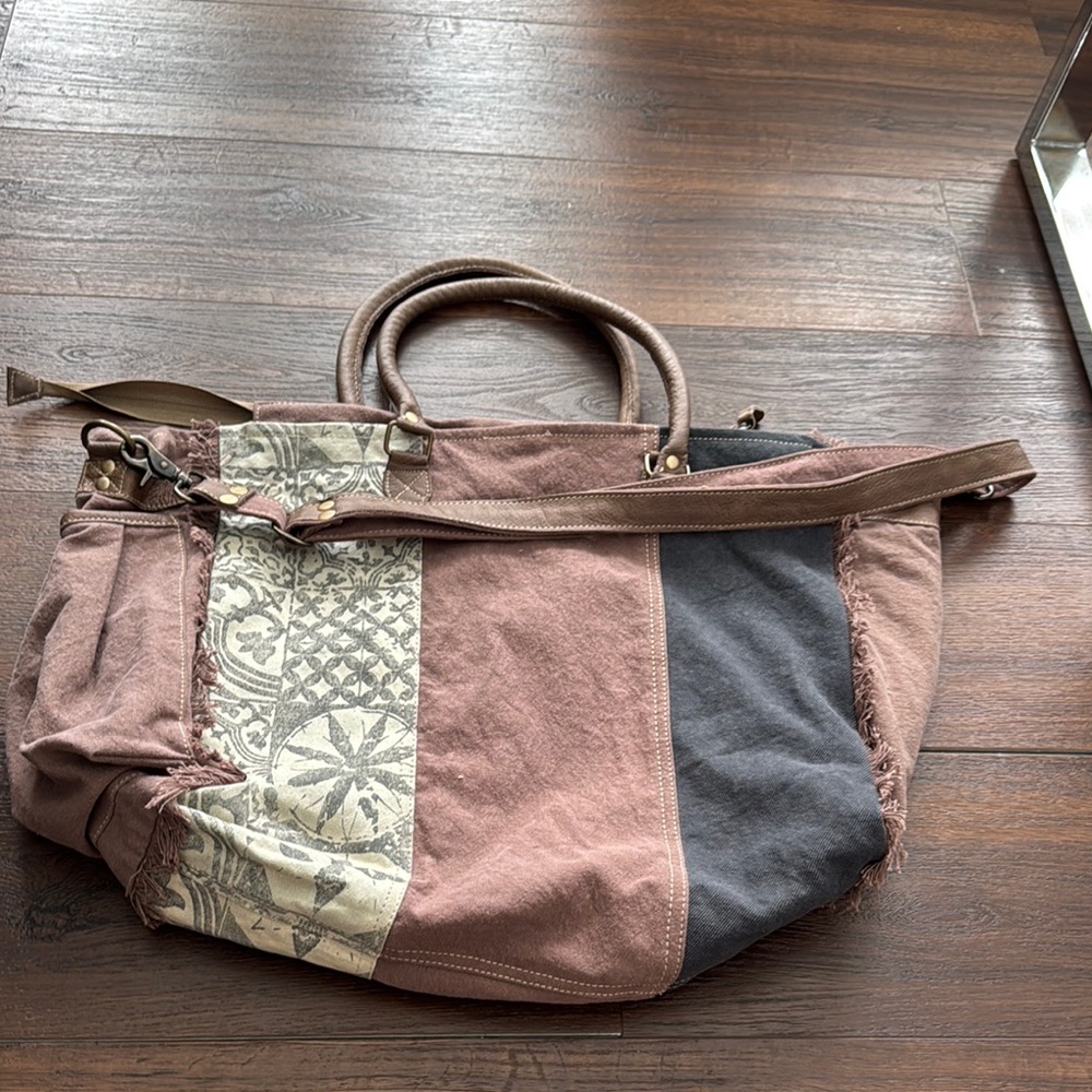 Myra Bag Retro Print Patchwork Weekender Tote Bag… - image 3